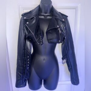 AKIRA Black Cropped Leather Jacket